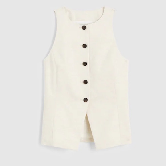 Madewell NWT Crewneck Cutaway Vest in Drapey Twill Size 0 in Vintage Ivory - Picture 4 of 12